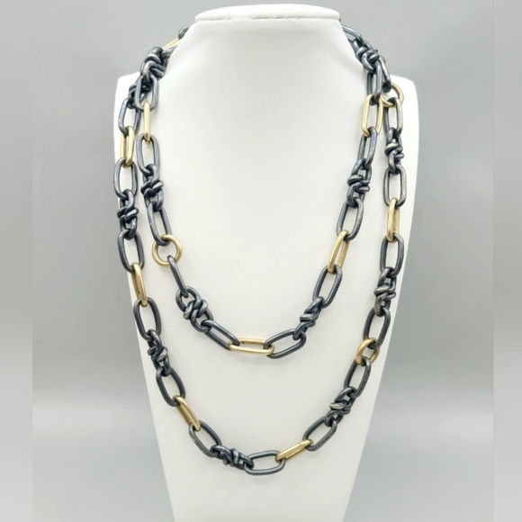 David Yurman Black And Gold Link Chain Necklace - Picture 1 of 3